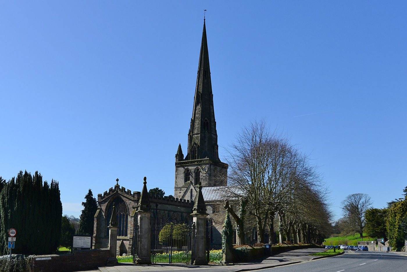 St Oswald's Church with its spire, Ashbourne