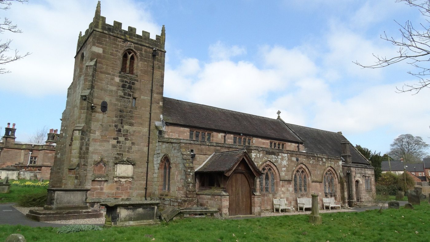 St Peter's parish church, Caverswall (castle photo not available as a free image)